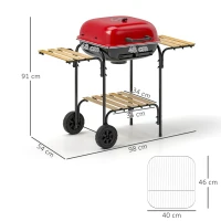 Outsunny Charcoal Barbecue Grill Portable BBQ Grill with 1840 cm² Cooking Area, 3 Shelves, Adjustable Vent, Lockable Lid, Wheels for Outdoor Cooking, Garden Party, Red(m-3)
