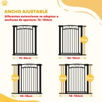 PawHut Puerta para Perros con Ancho Ajustable 76-104 cm Barrera de Seguridad con 2 Extensiones y Doble Bloqueo Negro(m-5)