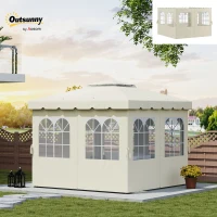 Outsunny Paredes Laterales de Sustitución para Pérgola 3x3 m con Protección UV Ventanas Transparentes y Cortinas Ajustables Crema(m-9)