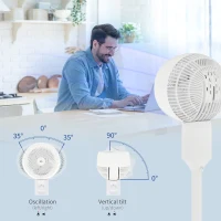 HOMCOM 9" Pedestal Fan, 70° Oscillation 90° Vertical Tilt Oscillating Air Circulator with 3 Speeds, Standing Fan for Home Office, Bedroom, White(m-6)