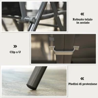 Outsunny Set da Giardino 7 Pezzi con 6 Sedie Pieghevoli e Tavolo Allungabile, in Acciaio, Alluminio e Rete Grigio e Nero(m-8)