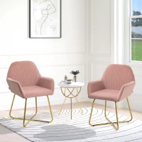 HOMCOM Modern Arm Chair Set of 2 Upholstered Accent Chair with Metal Base for Living Room Pink(m-10)