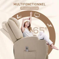 HOMCOM Fauteuil Luxe de Relaxation et Massage Inclinaison Dossier Repose-Pied électrique revêtement synthétique Crème(m-5)