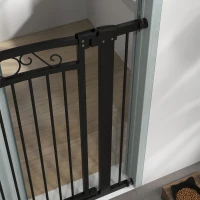 PawHut Puerta para Perros con Ancho Ajustable 76-104 cm Barrera de Seguridad con 2 Extensiones y Doble Bloqueo Negro(m-9)