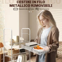 HOMCOM Carrello da Cucina Salvaspazio a 5 Livelli con Cestini a Rete in Acciaio, 45x26.5x106cm, Bianco(m-5)