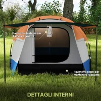Outsunny Tenda da Campeggio Impermeabile con 2 Aree e 3 Ingressi, Poliestere e Fibra di Vetro, 420x200x150 cm, Arancione(m-6)