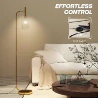 HOMCOM Floor Lamp for Living Room with Glass Lampshade, Modern Standing Lamp with Foot Switch for Bedroom, Bulb not Included, Gold Tone(m-6)
