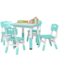 AIYAPLAY Set Tavolo e Sedie per Bambini 5pz con 4 Sedie Regolabili 32x36x52.5-56 cm e Tavolo 60x60x46-58 cm, Verde(m-1)