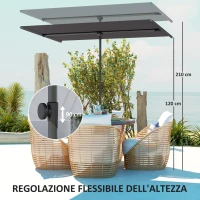Outsunny Ombrellone per Esterni 1.5x2 m Girevole a 180°, in Poliestere e Alluminio, 150x205x120-215 cm, Grigio Scuro(m-5)