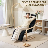 HOMCOM Curved Wooden Accent Chair, with Adjustable Footrest - Black(m-6)