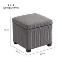 HOMCOM Storage Ottoman Bench, Corduroy Footstool with Removable Lid and Legs, 40cm Storage Chest Box for Living Room, Bedroom, Hallway, Grey(m-3)