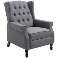 HOMCOM Recliner Armchair, Vintage Reclining Chair with Nail Head Trim, Wingback Chair with Button Tufted Back and Footrest, for Living Room, Grey(m-11)