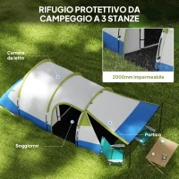 Outsunny Tenda da Campeggio Impermeabile con 2 Aree e 3 Ingressi, in Poliestere e Fibra di Vetro, 420x200x150 cm, Verde(m-4)
