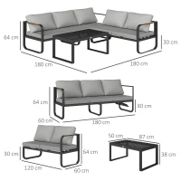 Outsunny Tuinmeubelset, 2-zitsbank, 3-zitsbank, Salontafel, Roestvrij Metalen Frame, Terrasmeubilair, Grijs(m-3)