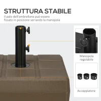 Outsunny Base per Ombrellone da Giardino Riempibile con Maniglia in HDPE e Acciaio, 49x49x36.5 cm, Marrone(m-4)