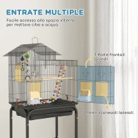 PawHut Gabbia per Uccelli con Piedistallo, Ruote Girevoli, Ripiano e Accessori, 46x36x120 cm, Nero(m-7)