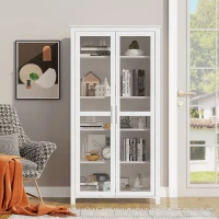 HOMCOM Küchenschrank, 4 Regale, 2 Glastüren, 80 cm x 39,5 cm x 160 cm Weiß(m-7)