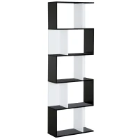HOMCOM Bücherregal S-förmig Ausstellungsregal Standregal 5-stöckiger moderner Raumteiler Spanplatte Schwarz 60 x 24 x 184,5 cm(m-1)