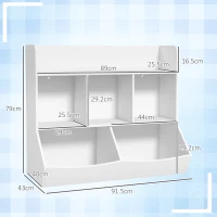 HOMCOM Mobile Portagiochi per Bambini a 3 Livelli con 5 Scomparti in Legno, 91.5x43x79cm, Bianco(m-3)