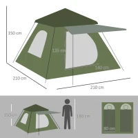 Outsunny Tenda da Campeggio 2 Posti con Veranda, Finestre e Porta con Cerniera, 210x210x150 cm, Verde(m-3)