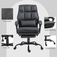 HOMCOM Faux Leather Reclining Office Chair, with Footrest - Black(m-9)
