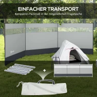 Outsunny Parawan z oknem wizyjnym i torbą, stalowe słupki, 440x140cm, Szary(m-7)