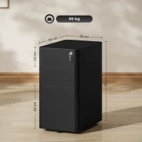 Vinsetto 3-Drawer Steel Filing Cabinet with Lock - Black(m-3)