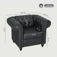 HOMCOM Poltrona da Salotto Stile Chesterfield in Finta Pelle PU con Gambe in Legno, Nero(m-3)