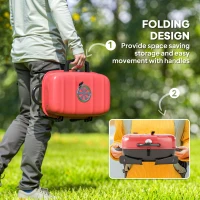 Outsunny Charcoal Barbecue Grill Folding BBQ Grill with 1232 cm² Cooking Area, Adjustable Vent, Thermometer, Handles for Camping Picnic, Red(m-5)