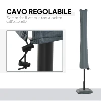Outsunny Copertura per Ombrellone Impermeabile, Custodia Copri Ombrellone con Cerniera e Laccio, Grigio(m-6)