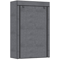 HOMCOM Stoffen Kast, Opbergoplossing, 6 Planken, 1 Kledingstang, Donkergrijs