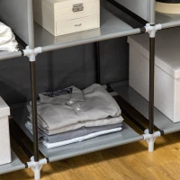 HOMCOM Schrank aus Stoff, Aufbewahrungslösung, 8 Regale, 2 Kleiderstangen, Dunkelgrau(m-7)