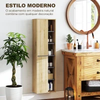 HOMCOM Coluna Casa de Banho de Parede Armário Alto Casa de Banho com Compartimentos Abertos e 2 Portas  40x24x141,5 cm Madeira(m-6)