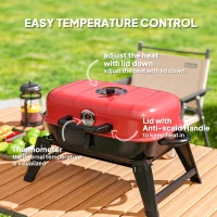 Outsunny Charcoal Barbecue Grill Folding BBQ Grill with 1232 cm² Cooking Area, Adjustable Vent, Thermometer, Handles for Camping Picnic, Red(m-6)