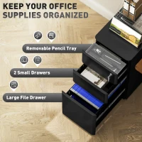 Vinsetto 3-Drawer Steel Filing Cabinet with Lock - Black(m-4)