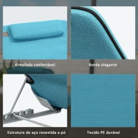 Outsunny Conjunto de 2 Esteiras de Praia com Encosto Reclinável em 5 Níveis Bolsa de Transporte e Apoio de Cabeça 48x134x33-43 cm Azul(m-7)