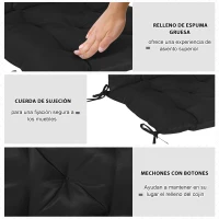Outsunny Conjunto de 2 Cojines para Silla 50x98x8 cm con Respaldo 6 Cordones de Fijación para Jardín Terraza Balcón Negro(m-6)