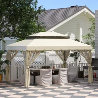 Outsunny Paredes Laterales de Sustitución para Pérgola 4x3 m con Protección UV Ventanas Transparentes y Cortinas Ajustables Crema(m-8)