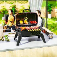 Outsunny Charcoal Barbecue Grill Folding BBQ Grill with 1232 cm² Cooking Area, Adjustable Vent, Thermometer, Handles for Camping Picnic, Red(m-9)
