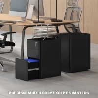 Vinsetto 3-Drawer Steel Filing Cabinet with Lock - Black(m-8)