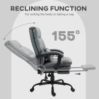 HOMCOM Faux Leather Reclining Office Chair, with Footrest - Grey(m-4)