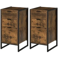 HOMCOM Bedroom Chest of Drawers Set of 2, Industrial 3-Drawer Dresser, Storage Drawers Unit with Metal Frame for Living Room, Rustic Brown(m-11)