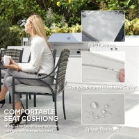 Outsunny Rattan Garden Furniture Set with Cushions, 6 Seater Rattan Dining Set with 6 Armchairs, 150 x 96cm Rectangular Table, Umbrella Hole, for Outdoor, Patio, Balcony, Terrace, Conservatory(m-4)