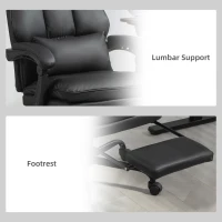 HOMCOM Faux Leather Reclining Office Chair, with Footrest - Black(m-8)