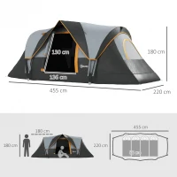 Outsunny Tenda de Campismo para 4-5 Pessoas Impermeável + Anti UV com Bolsa de Transporte e Gancho para Luz 455x230x180cm Cinza e Preto(m-3)