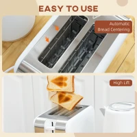 HOMCOM Wasserkocher und Toaster, 1,7 L, Edelstahl, 7 Bräunungsstufen, Aufwärmfunktion, Automatische Abschaltung, Weiß(m-4)