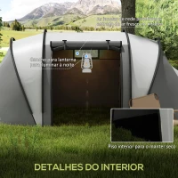 Outsunny Tenda de Campismo Familiar para 4-5 Pessoas Impermeável 3000 mm com 2 Quartos Bolsa de Transporte e Gancho 450x220x180 cm Cinzento(m-6)