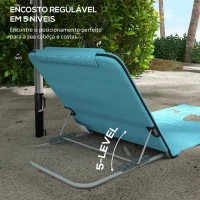 Outsunny Conjunto de 2 Esteiras de Praia com Encosto Reclinável em 5 Níveis Bolsa de Transporte e Apoio de Cabeça 48x134x33-43 cm Azul(m-6)