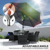 Outsunny 3-Tier Garden Parasol with Solar LED Lights, UPF 30+, Tilt Mechanism & Crank Handle, for Market Terrace, Dark Grey(m-6)