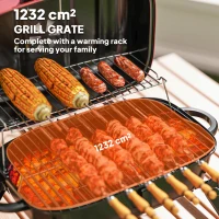Outsunny Charcoal Barbecue Grill Folding BBQ Grill with 1232 cm² Cooking Area, Adjustable Vent, Thermometer, Handles for Camping Picnic, Red(m-4)